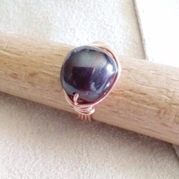 Chunky Garnet Nugget Ring - Copper Wire Wrap - Sz 6.75 - January Birthstone - Picture 5 of 8